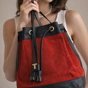 Tiffany & Co. Black and Red Suede Bucket Bag